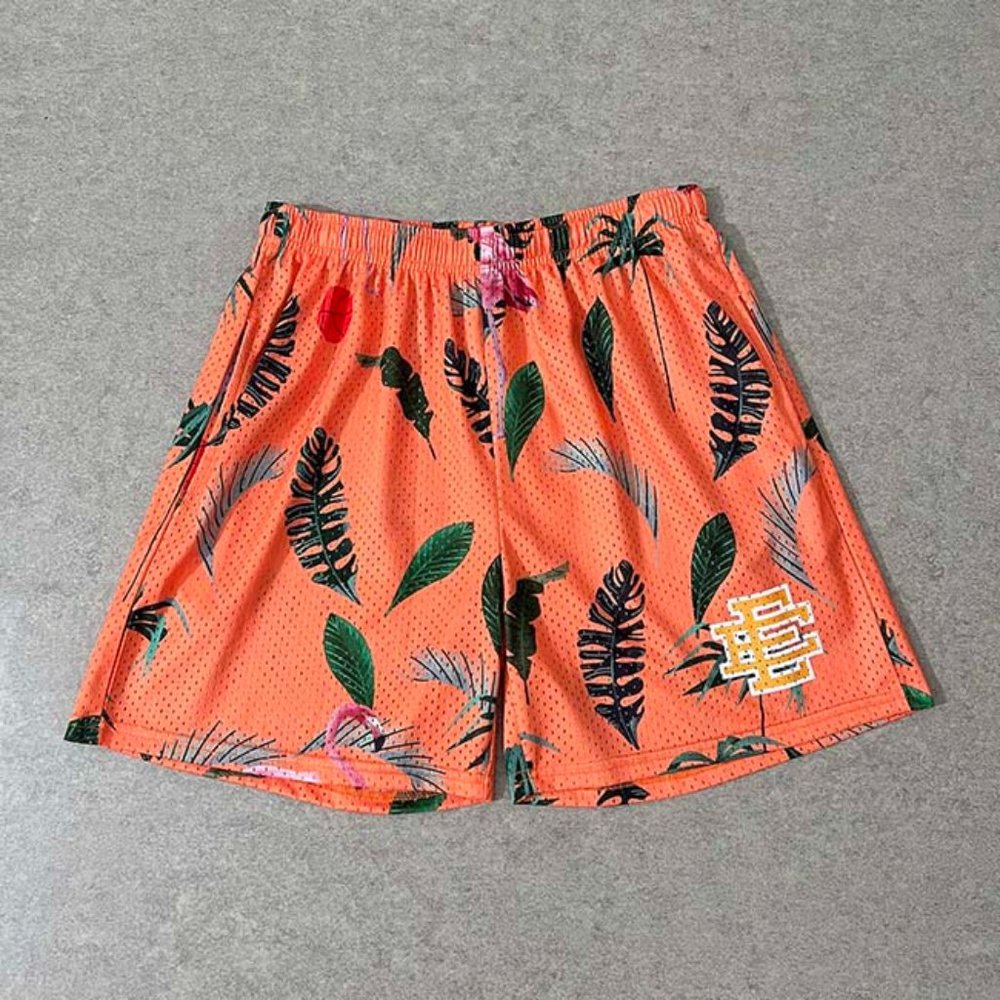 Eric Emanuel EE Flamingo Leaf Print Orange Casual Sports Shorts